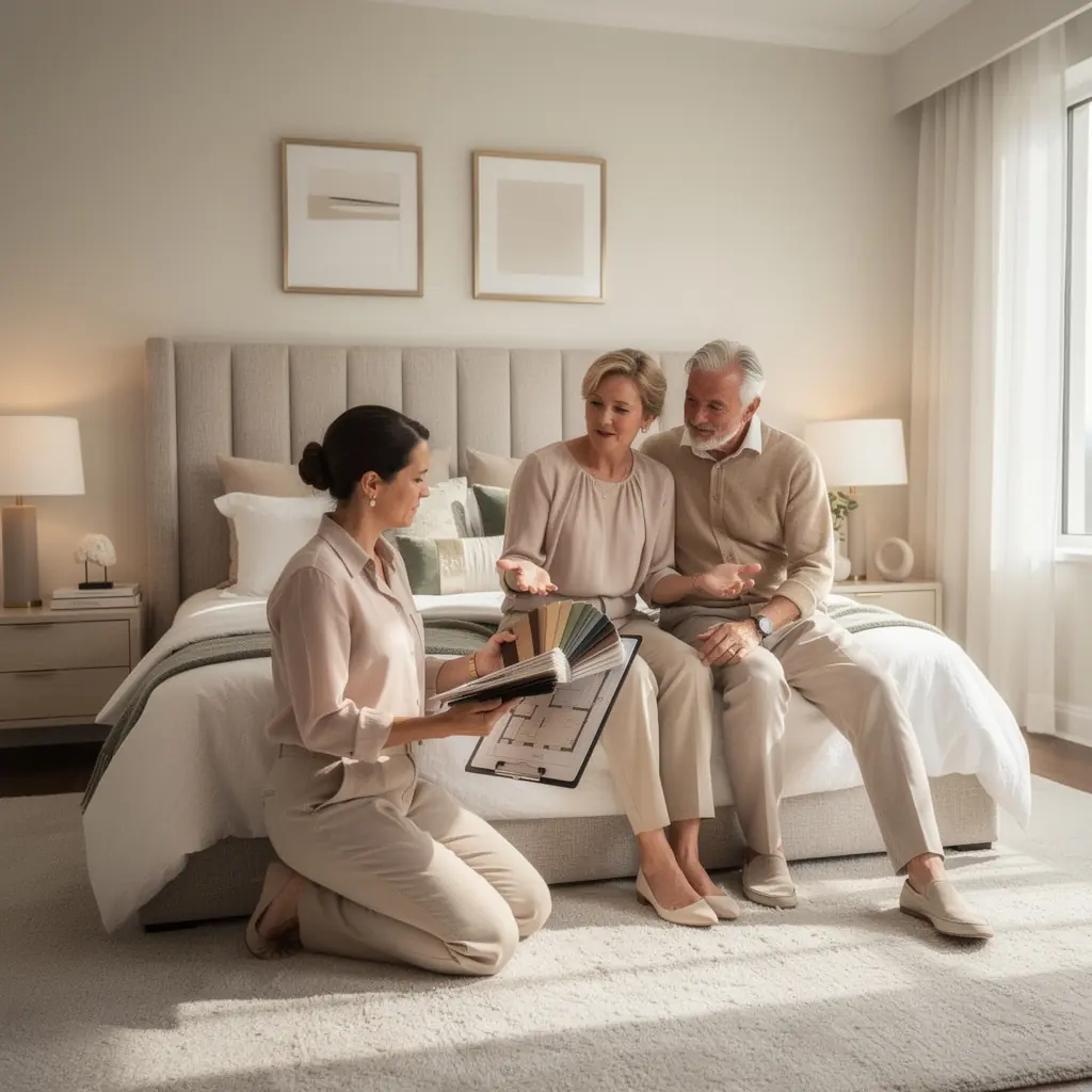 Современный интерьер гостиной с эффектным освещением и стильной мебелью